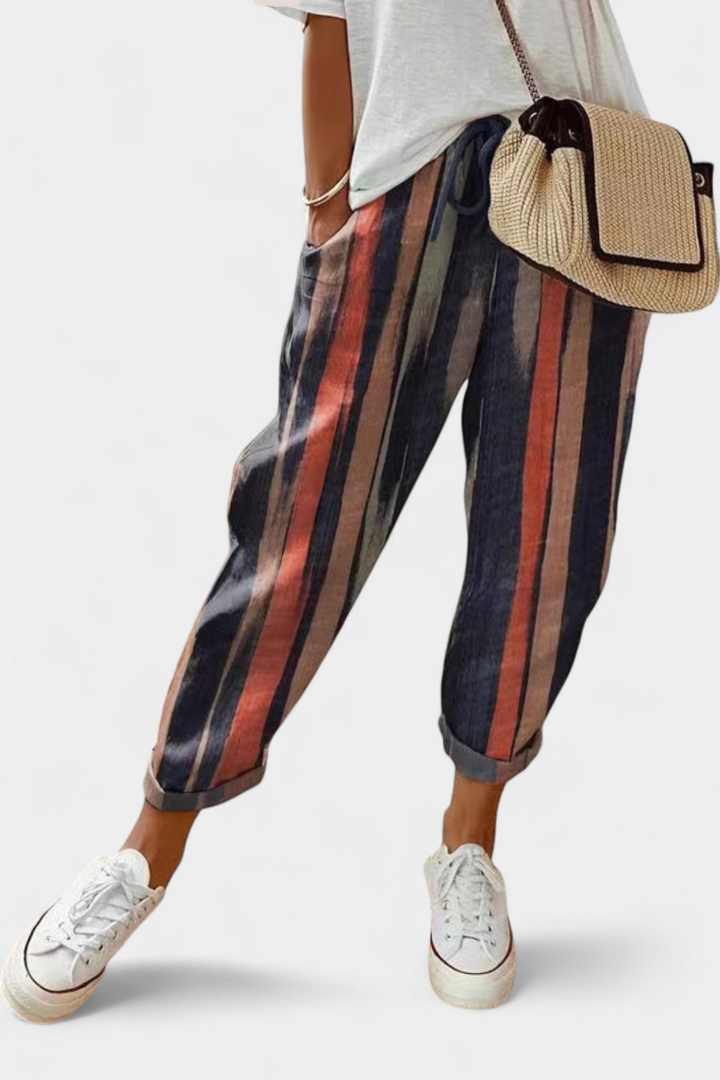 Spodnie Lino Mely o Luźnym Kroju i Ponadczasowym Stylu