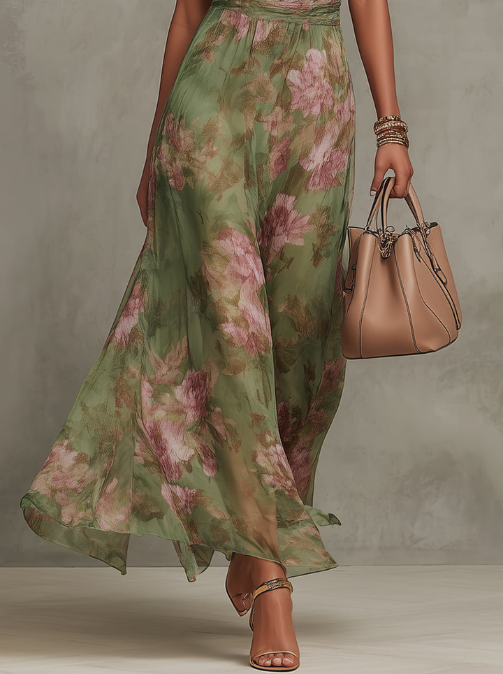 Livia | Maxi Sukienka Halter Kwiatowa