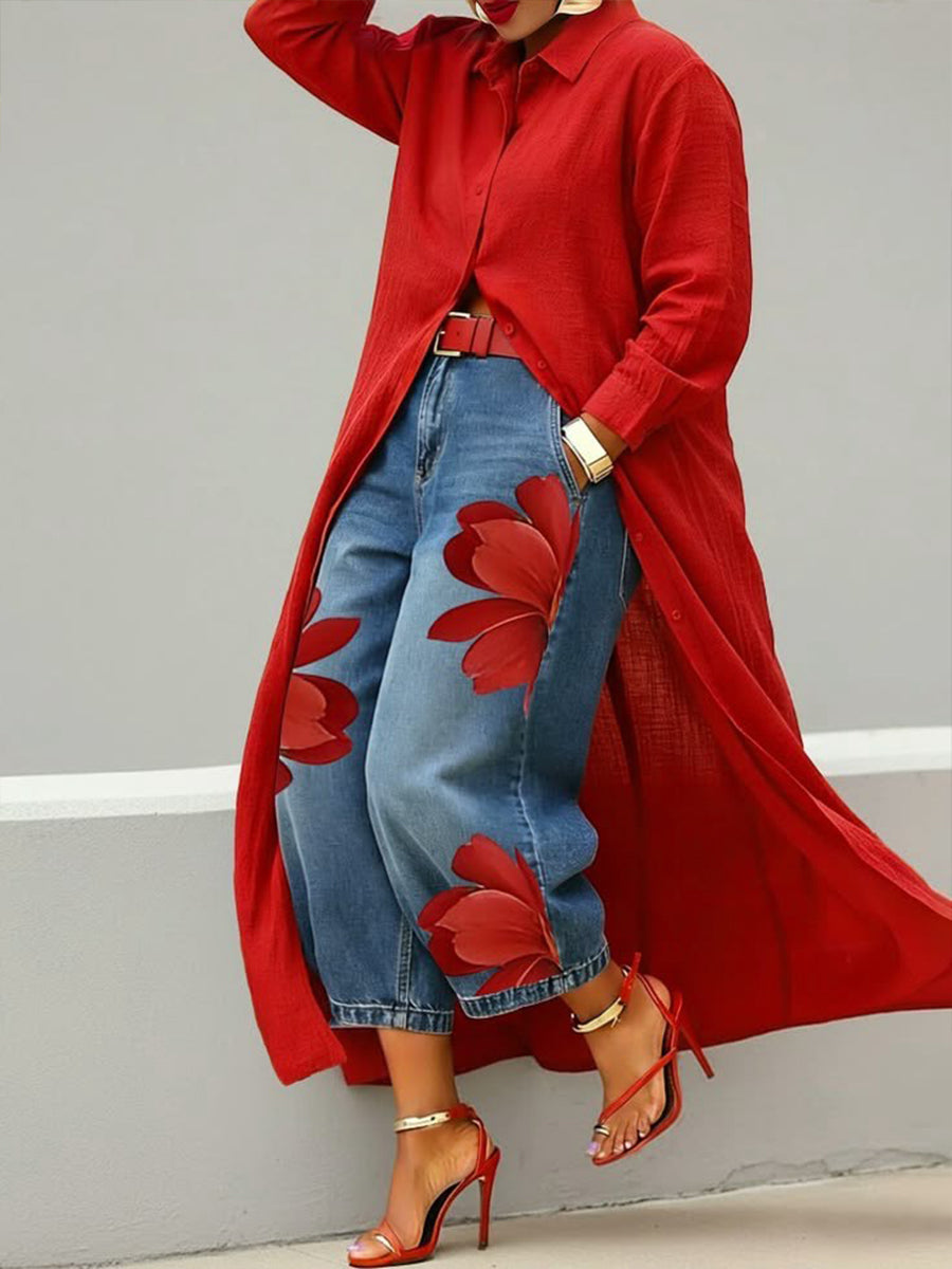 Daniella™ | Sukienka lniana & Kwiatowy zestaw denim