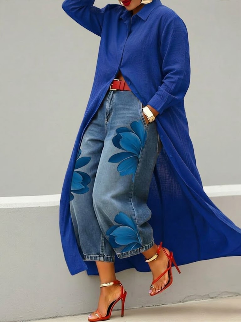 Daniella™ | Sukienka lniana & Kwiatowy zestaw denim