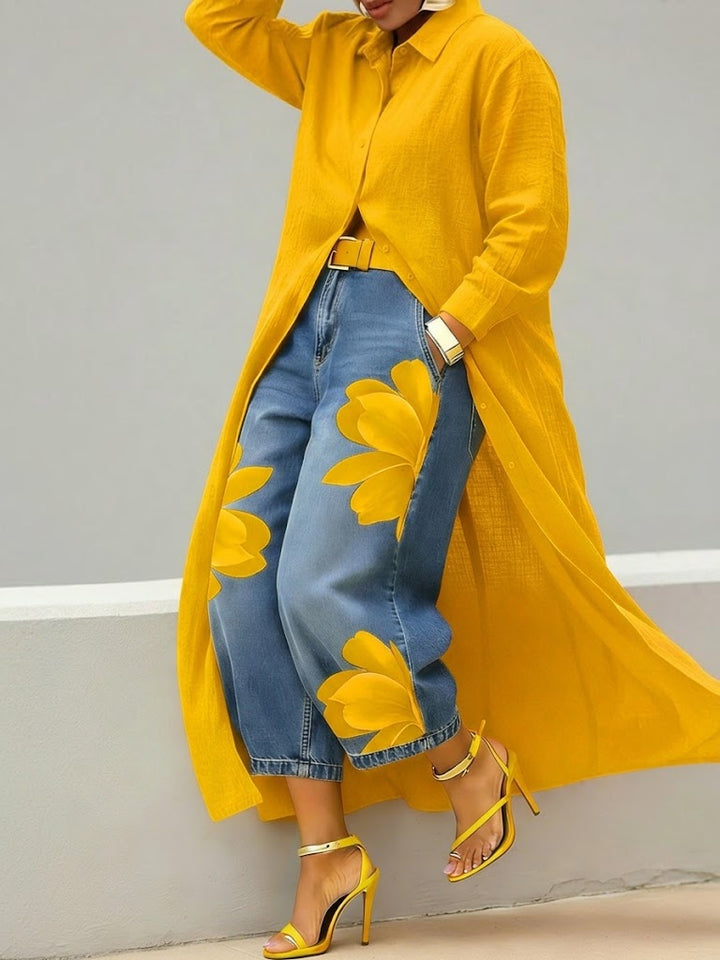 Daniella™ | Sukienka lniana & Kwiatowy zestaw denim