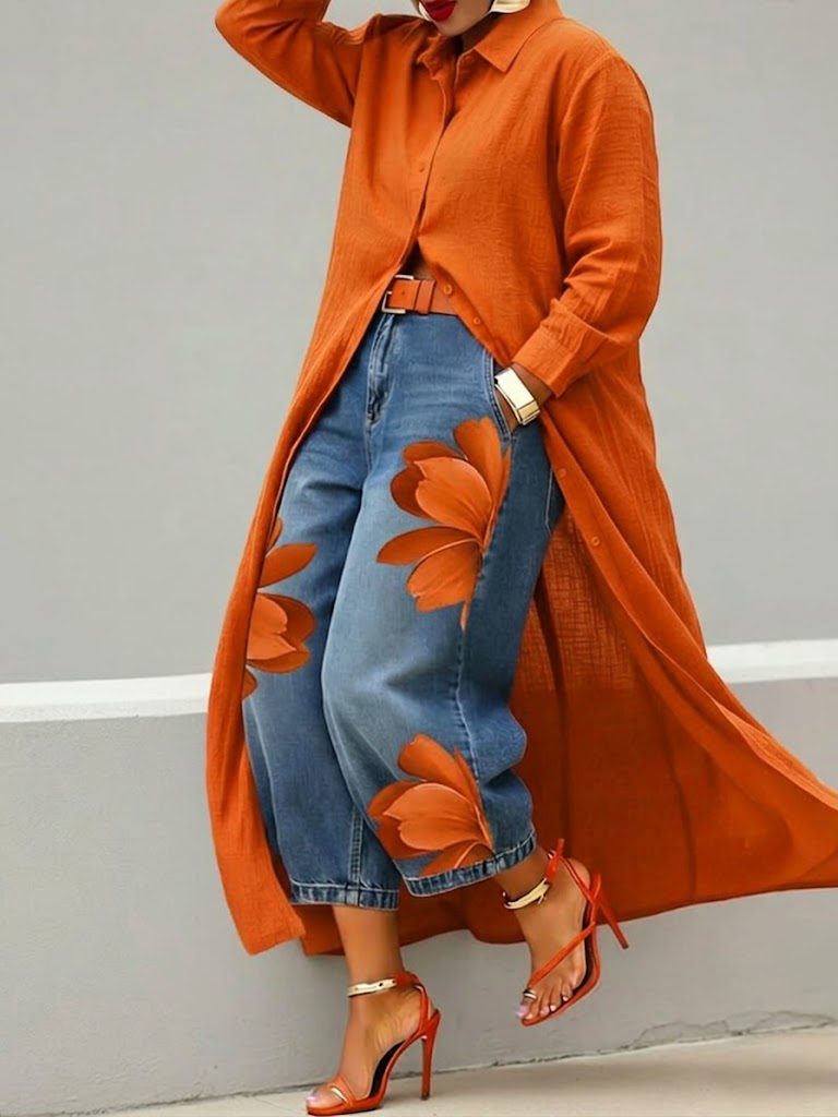 Daniella™ | Sukienka lniana & Kwiatowy zestaw denim