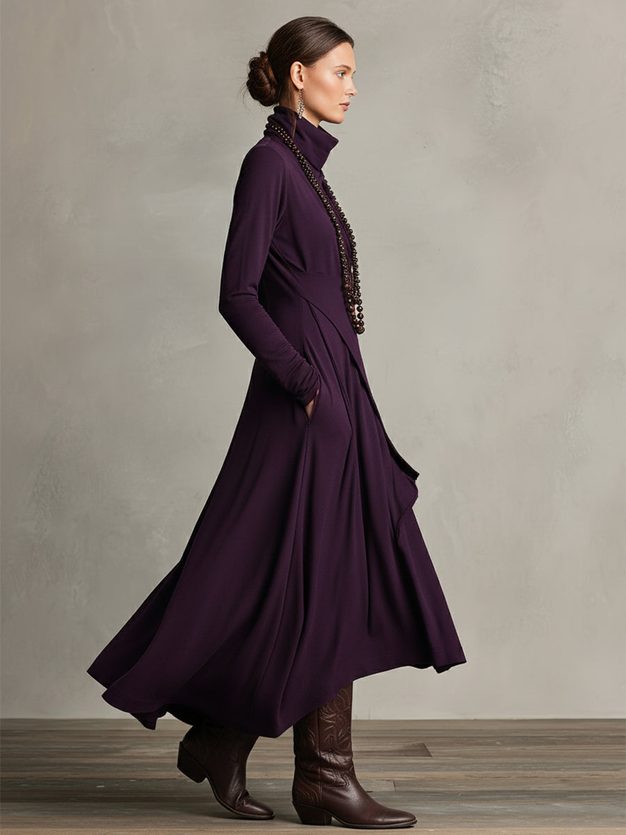 Teresa | Asymetryczna dzianinowa sukienka maxi z golfem